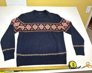 Nautica Fair Isle Crew Neck Knit Pullover Sweater Long Sleeve Blue L Regular